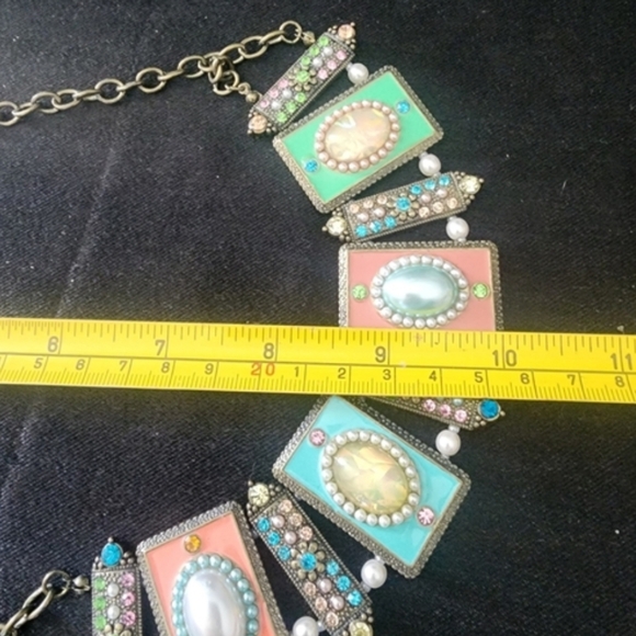 Elegant Multicolor Rhinestone  Gemstone Necklace Boho Vintage Statement Jewelry - Picture 6 of 6